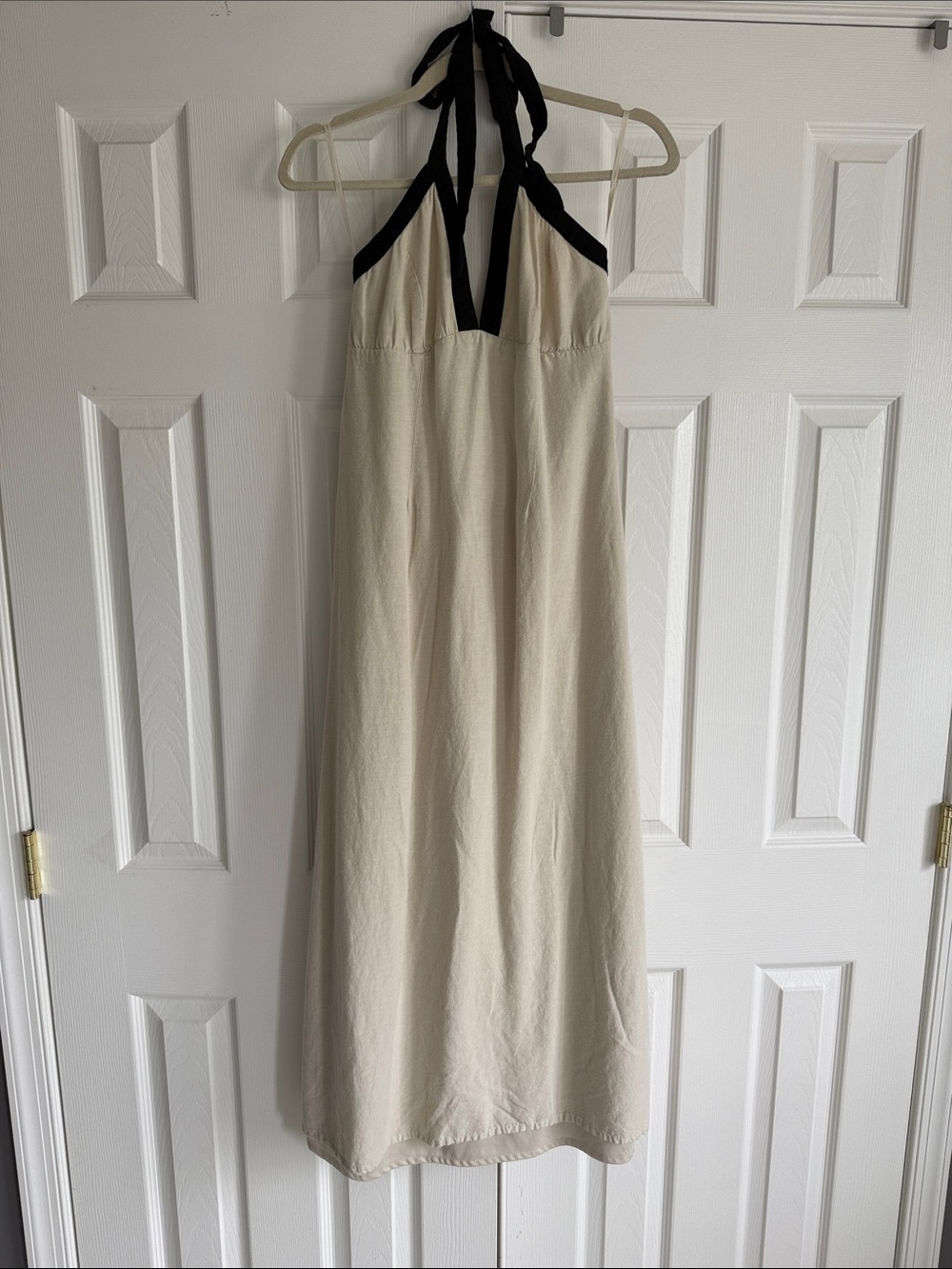 Halter Maxi Dress in Cream with Black Trim